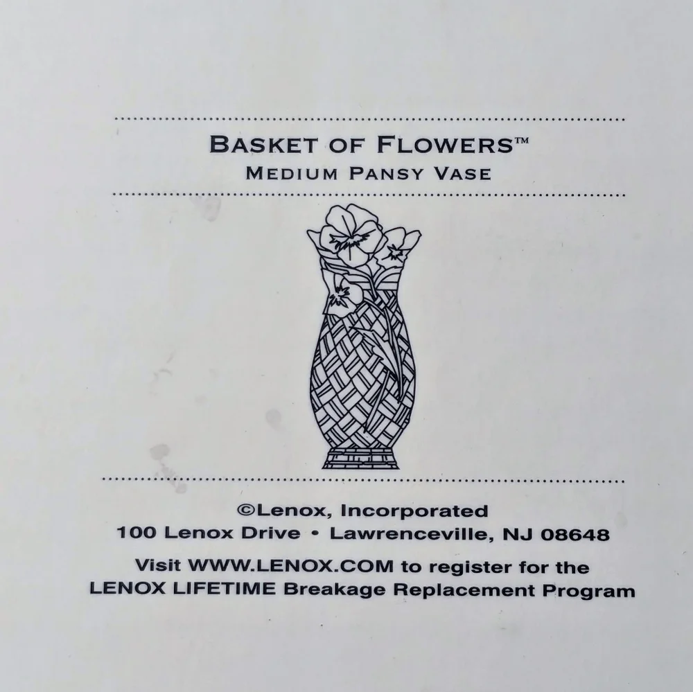 NWT Lenox Basket Of Flowers Collection Vase “Pansy